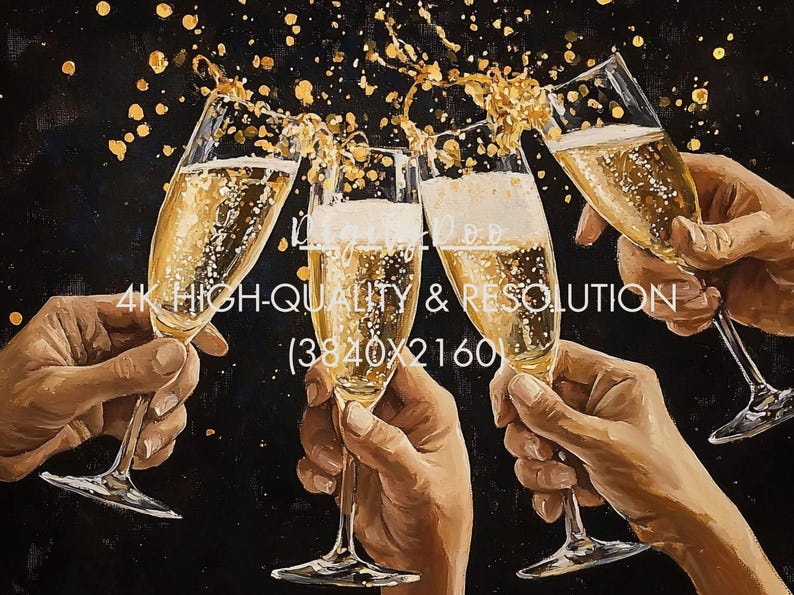New Years Frame TV Art, Happy New Year 2025 Tv Decor, Vintage Champaign
