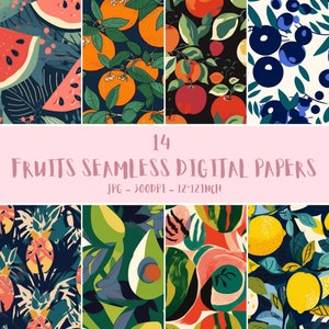 Früchte digitales Papier, Früchte nahtloses Muster, Obst Drucke, Obst Hintergrund, Sommer digitales Papier, Scrapbook, JPG, 12x12in, kommerzielle Nutzung