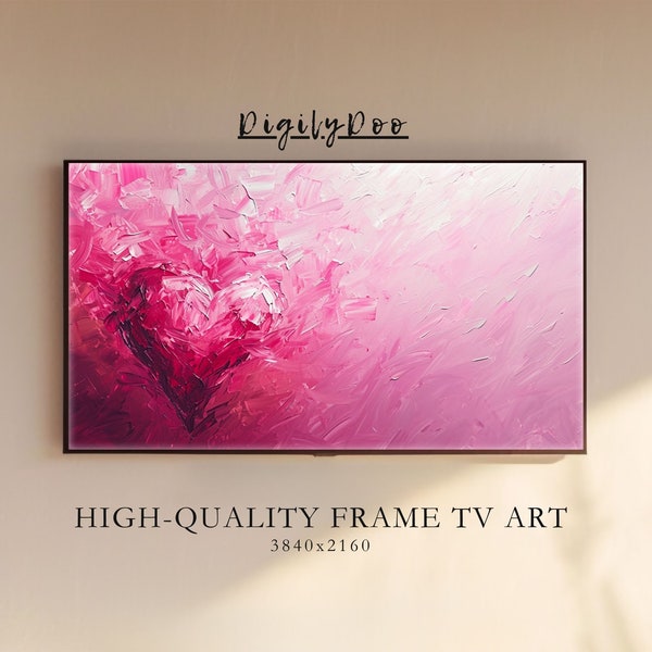 Valentines Day Frame TV Art, Pink Heart Abstract Oil Painting, Valentine's Day Samsung Love TV Art, Romantic Home Decor, Spring Screensaver