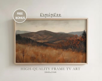 Vintage Fall Landscape Painting, Rustic Farmhouse TV Art (Digital Download)