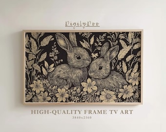 Vintage Easter Bunny Woodcut, Farmhouse TV Art (Digital Download)
