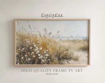 Samsung Frame TV Art, Spring frame tv field of wildflowers art, meadow floral tv art, Cottagecore tv decor, Vintage oil Painting Screensaver