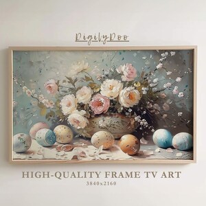 Easter Frame TV art, Vintage Floral Easter Eggs Samsung Screen tv artwork, Rustic Farmhouse Oil Painting Digital Home Decor Download