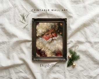Santa Claus Reading a Letter Print, Vertical Vintage Christmas Wall Art (Digital Download)