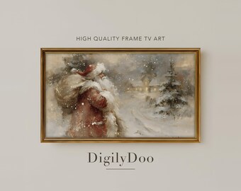 Old World Santa in the Snow, Vintage Christmas Frame TV Art (Digital Download)