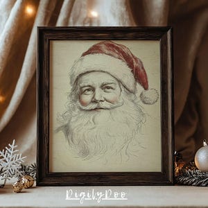 Vintage Weihnachtsmann Druck, Weihnachtsdekor druckbare Weihnachtsmann Wand Kunst Neutral Weihnachten Weihnachtsmann Zeichnung Poster Winterurlaub Malerei antike Drucke