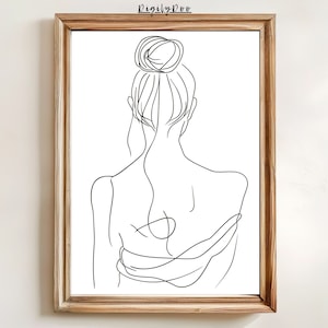 Woman Line Drawing Art Print, One Line Feminine Back Wall Decor, Female Body Print Poster, Minimalist Line Art Portrait, Digital Download