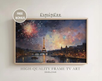 Paris Fireworks Frame TV Art, Vintage New Year's Decor (Digital Download)