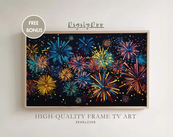 New Years Frame TV Art: Abstract Colorful Fireworks NYE Painting (Digital Download)