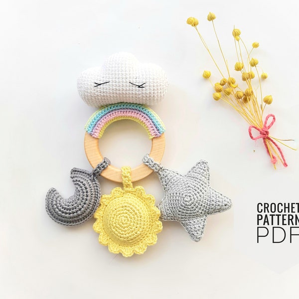 Crochet PATTERN Sky Rattle, teething toy, amigurumi toy, crochet toy for baby mobile