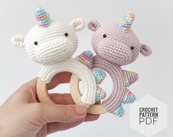 Crochet PATTERN Dinosaur Rattle, amigurumi rattle, PDF in English, crochet toy for baby mobile