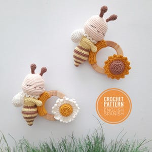 Hochet abeille Owen PATTERN PDF, jouet de dentition, jouet amigurumi, jouet au crochet pour mobile de bébé, modèle au crochet bourdon, modèle espagnol