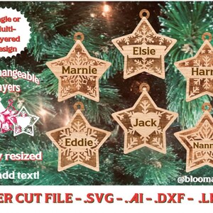 Laser Cut Files Christmas tree Ornament hanging decorations  - Set of 6 single or multi-layered Lightburn designs .SVG .DXF .LBRN2 .AI -