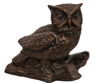 Owl, Hand carved wooden Owl sitting on log