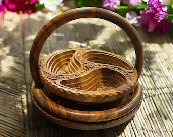 Collapsible Carved Wooden Basket