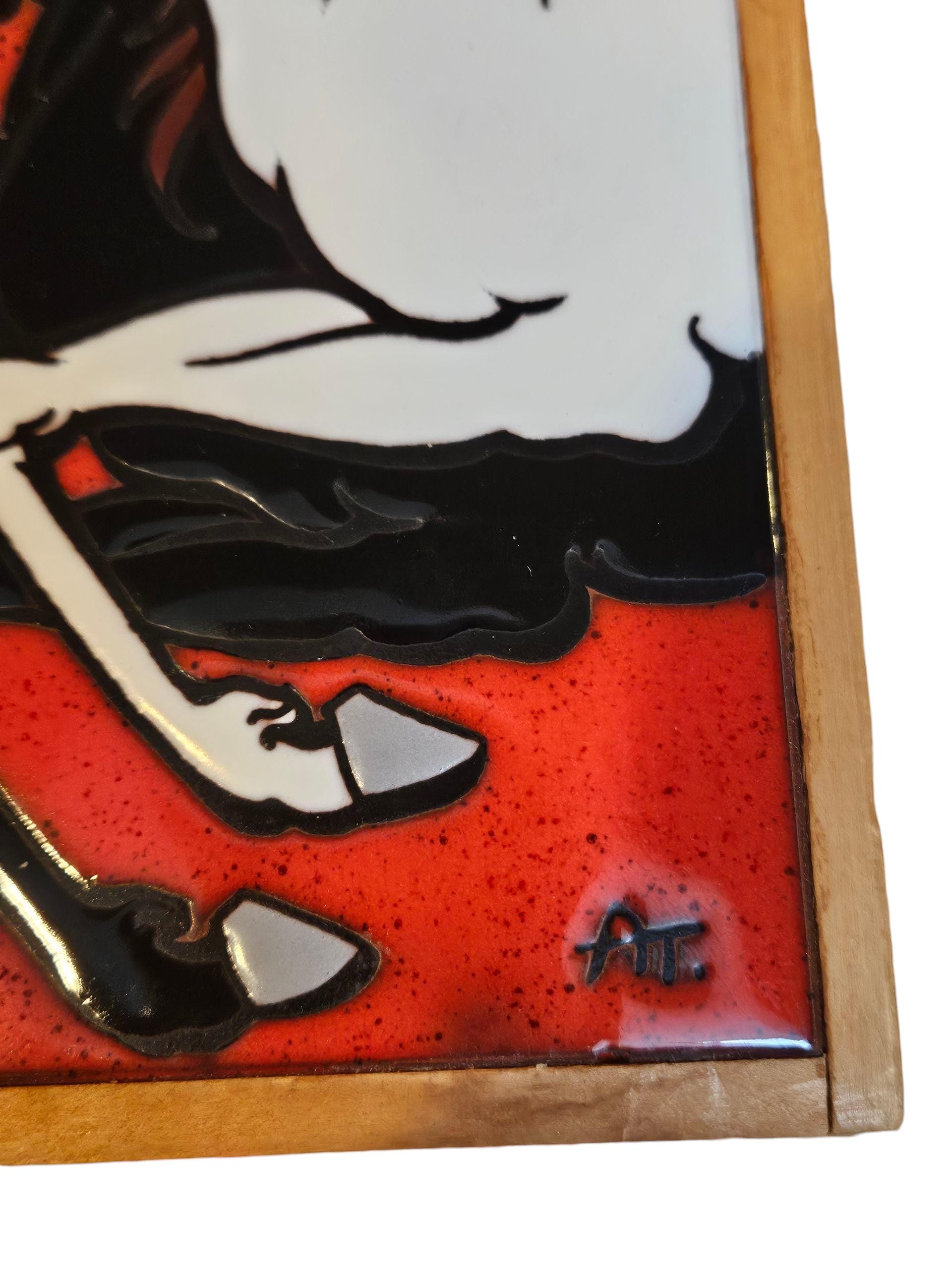 ヴィンテージ ギリシャ製 陶板画 アンジェロ・ツァキラキス 軍馬 アートタイル Greek War Horses Framed Tile by the Greek Artist Angelo Tsakirakis
