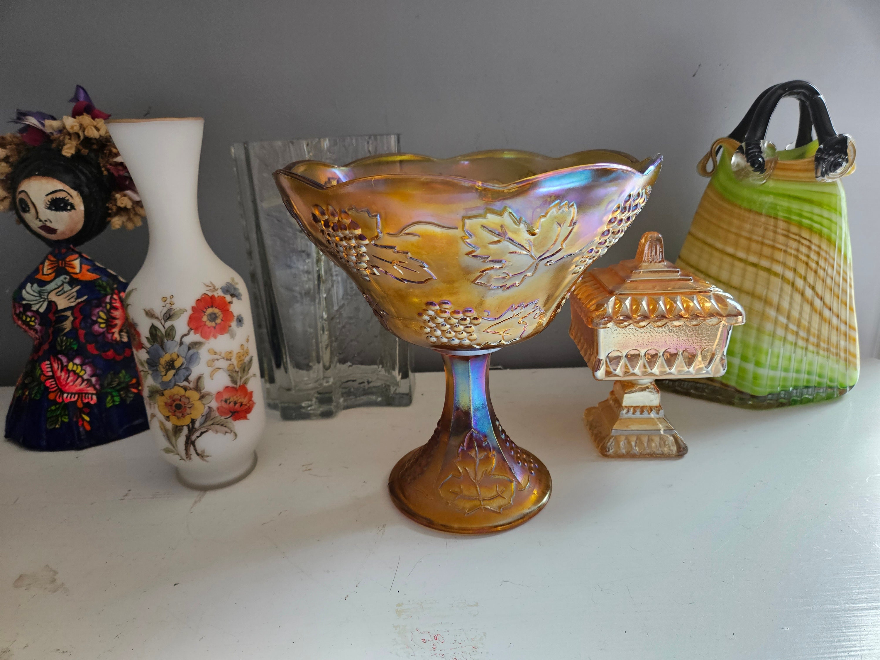 ヴィンテージ インディアナグラス カーニバルガラス ケーキスタンド