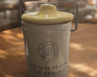 J. Zachary Ceramic Crock Jar of French Style Mustard with ingredients listed, produced Rollingstone Minnesota