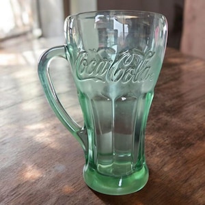 Vintage Libbey COCA-COLA Heavy Green Glass Mug WITH Handle, Coke Advertising