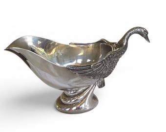 SILEA France Silver Plate Swan Sauce or Gravy Boat Empire Fleuron Gallia Christofle