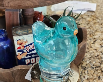 Container Blue Bird Jar. Use as decor and/or keep trinkets, coins or any type of stash you'd like tucked away.