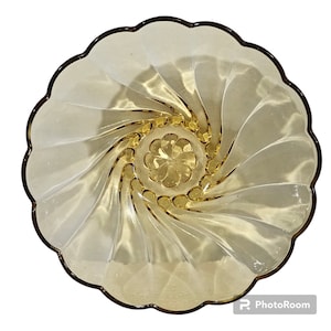 Bol en verre, vintage HAZEL ATLAS Amber Glass Capri Swirl 9" Round Serving Bowl