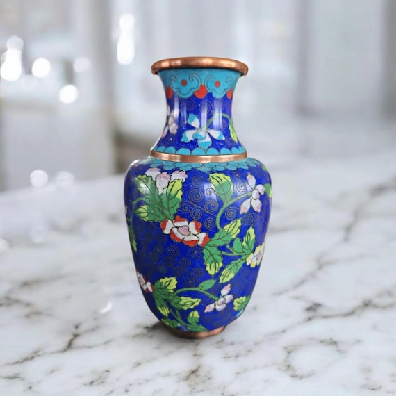 中国製七宝焼き花瓶、ヴィンテージ銅製エナメル花瓶 - Etsy 日本