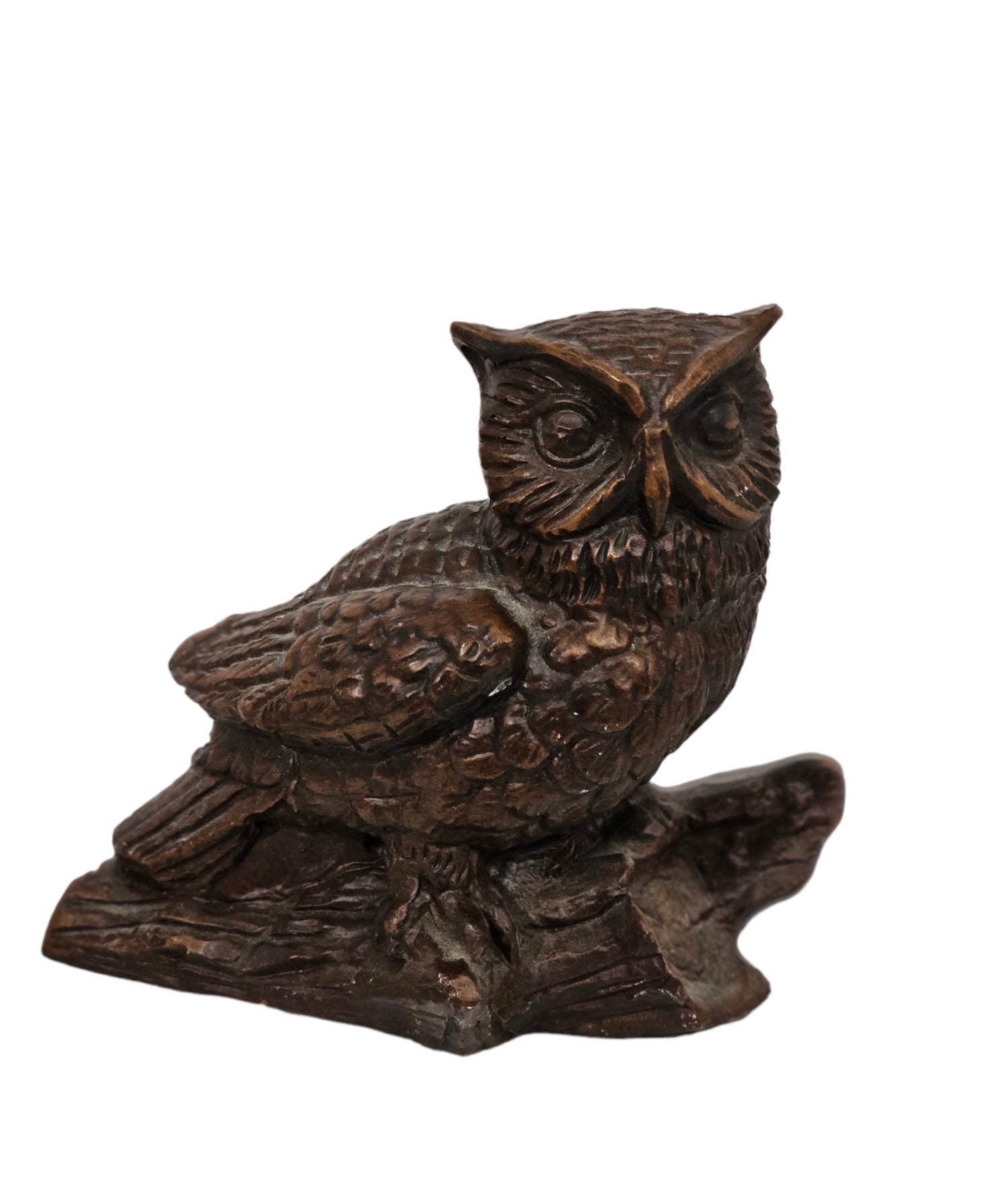 Owl, Hand carved wooden Owl sitting on log
