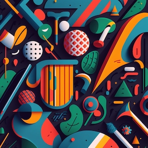 Golf-Inspired Pattern features a variety of golf-related motifs, including golf balls, clubs, golf carts 10 "Clip Art"
