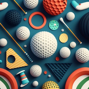 Golf-Inspired Pattern features a variety of golf-related motifs, including golf balls, clubs, golf carts 12 "Clip Art"