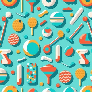 Golf-Inspired Pattern features a variety of golf-related motifs, including golf balls, clubs, golf carts 7 "Clip Art"