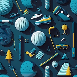 Golf-Inspired Pattern features a variety of golf-related motifs, including golf balls, clubs, golf carts 3 "Clip Art"