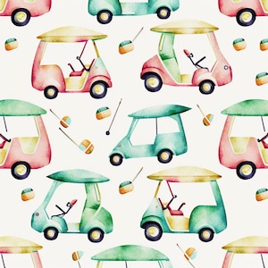 Golf-Inspired Pattern features a variety of golf-related motifs, including golf balls, clubs, golf carts 1 "Clip Art"