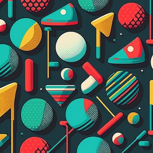 Golf-Inspired Pattern features a variety of golf-related motifs, including golf balls, clubs, golf carts 6 "Clip Art"