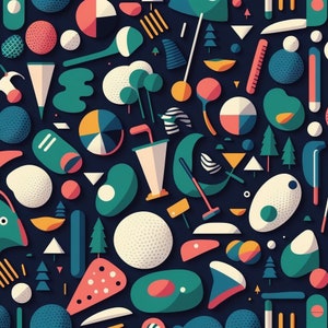 Golf-Inspired Pattern features a variety of golf-related motifs, including golf balls, clubs, golf carts 8 "Clip Art"