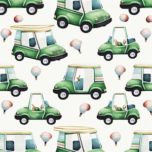Wzór inspirowany golfem zawiera różnorodne motywy związane z golfem, w tym piłki golfowe, kije, wózki golfowe 2 „Grafika clipart”