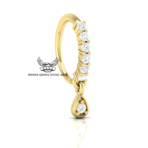14K Yellow Gold Nose Ring, Diamond Nose Ring, Wedding Engagement Nose Piercing, Girl Unisex Nose Ring, Hoop Nose Ring, Diamond Ladies Helix.