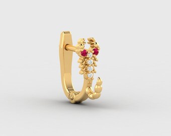 14K Gold Diamond Nose Ring,  Daith Earring