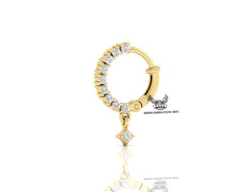 14K Gold Diamond Nose Ring: 18 Gauge Hoop Piercing.