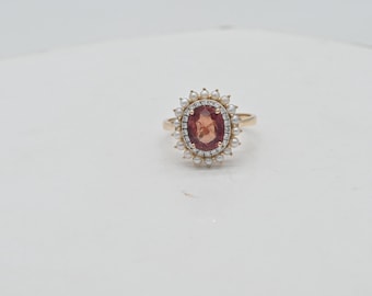 14k Yellow Gold Ruby Ring, Women Finger Ring Natural Ruby & Diamond With Pearl Ring, Ladies Ring, Women Ladies Wedding Engagement Ring.