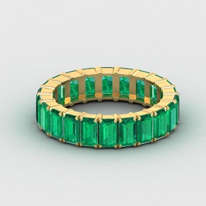 14k Yellow Gold Emerald Eternity Band Ring, Zambia Emerald.