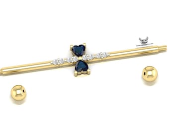 14k geelgouden natuurlijke blauwe saffier industriële barbell piercing.
