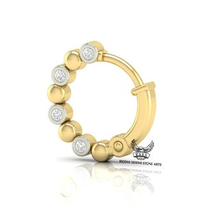 14K Yellow Gold Diamond Nose Ring, Ladies Nose Piercing, Nose Clicker, Hoop Nose Ring, Diamond Helix, Ladies Wedding Engagement Nose Ring.