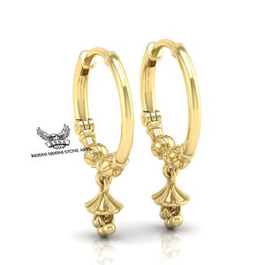 Pendiente de oro amarillo de 14 k, pendiente de aro de oro liso, pendiente de oro macizo, pendiente de lóbulo de compromiso de boda para damas, pendiente de clic, pendiente unisex.
