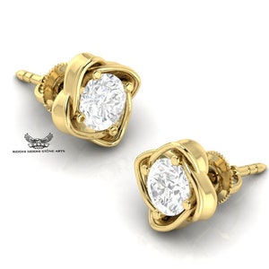 Brinco de diamante cultivado em laboratório, ouro amarelo 14K, brinco redondo de diamante de laboratório para mulheres, piercing de orelha, brinco de diamante de laboratório, brinco com rosca.