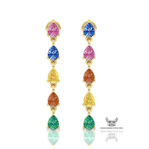 14k Solid Gold Multi Sapphire Earring, Pear Shape Earring, Ladies Hoop Earring, Girl Earring, Wedding Engagement Earring,Girl Unisex Earring