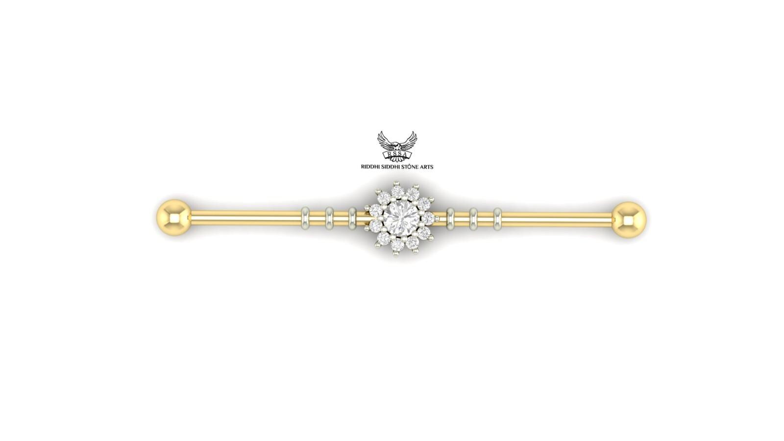 14k Gold Industrial Barbell Piercing: Natural Diamond Scaffold Earring