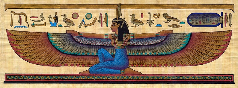 Egyptian Papyrus Painting Winged Maat 80cm X 30cm Genuine Papyrus ...