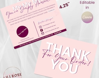 Business Thank You Card Template,  Printable or Digital Thank you card Front & Cover, Editable Canva Thank you for your order template