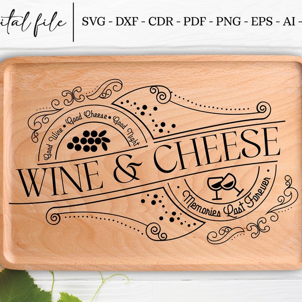 Wine and Cheese Svg I Charcuterie Board Svg I Cutting Board Svg I Vintage Badge Charcuterie Svg I Digital File I Svg files for cricut